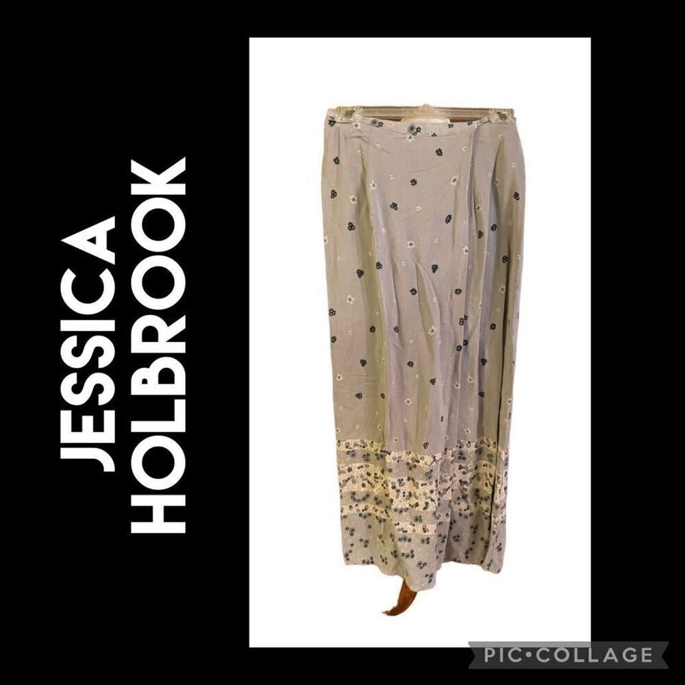Jessica Holbrook Womens Maxi Skirt Floral Modest Light Gray Medium